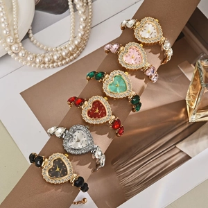 Elegant heart-shaped quartz watch set with luxury crystal bracelets in six colors