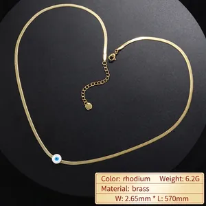 Collar de cadena de serpiente dorada con colgante de ojo de la suerte en esmalte azul