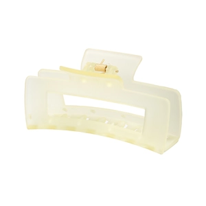 Detailed view of cream matte rectangle hair claw clip with strong metal spring mechanism