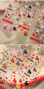 Detail of 3D embossed nail stickers featuring vintage carousel horse and bowknot designs