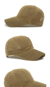 Drei Ansichten der khaki hohlgestrickten Baseballkappe mit atmungsaktivem Wellendesign