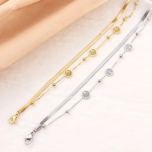 Double Layer Tree Of Life Bracelet Stainless Steel Snake And Bead Chain Fashion Jewelry For Women Elegant Gift