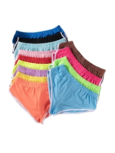 Dames yoga shorts in 12 kleuren met witte bies, waaiervormig gestapeld voor sport en fitness