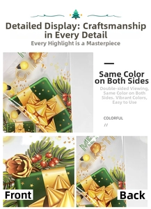 Detailed close-up showing double-sided gold Christmas tree design on festive window stickers