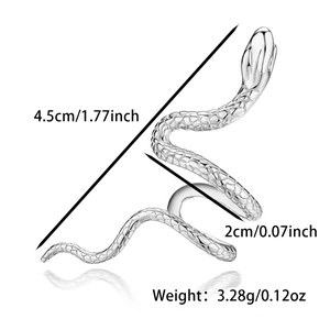 Detailed view of silver snake ear cuff with dimensions 4.5cm height and 2cm width
