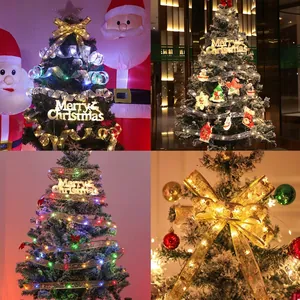 Luminous LED Christmas tree ribbon with gold stamping patterns and warm lighting