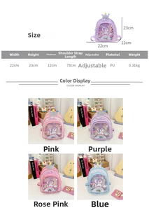 Size chart showing 23cm height and 22cm width for kids pony crown backpack