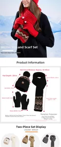 Detailed size specifications for winter knit hat, scarf and touchscreen gloves set