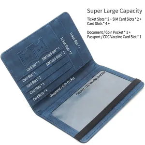 Blue world map passport holder with RFID protection and secure elastic strap closure