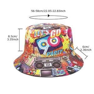 Reversible 90s retro cassette tape print bucket hat with vintage party graffiti style