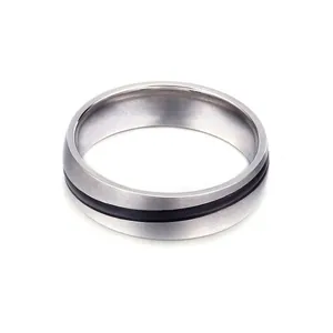 Stainless Steel Ring Men Simple Black Stripe Brushed Finish Minimalist Band Jewelry Masculine Modern