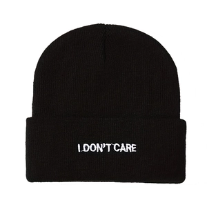 Embroidered I Dont Care Knit Beanie Hat Acrylic Warm Winter Slouchy Skull Cap For Men Women Casual Streetwear