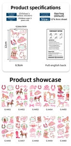Pink cowboy style temporary tattoos featuring horses, boots and bows for girls party