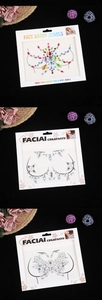 Three packs of sparkly rhinestone face and body jewels in colorful and butterfly shapes