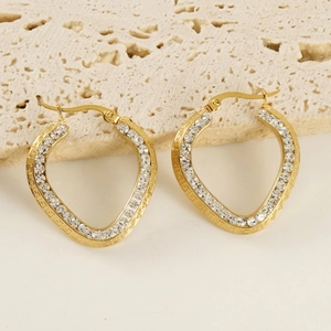 Classic 18K gold plated stainless steel hoop earrings with Greek key pattern and crystals