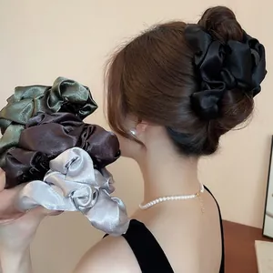 Elegant satin pleated cloud hair claw clips in black, green, brown and silver grey colors