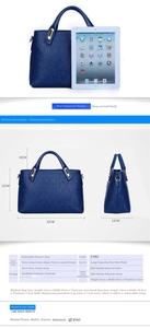 Detailed size specifications for embossed multi-piece women's handbag set with dimensions