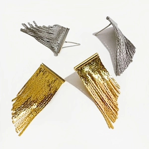 Elegant metallic tassel drop earrings in gold and silver finish with minimalist design