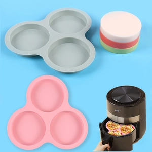 Round Silicone Cake Mold Baking Pan For Air Fryer Multi Hole Burger Patty Egg Frying Reusable Kitchen Tool