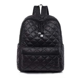 Quilted black backpack for women with padded design and large capacity for casual use