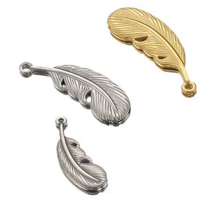 Vintage stainless steel feather pendants in gold and silver finishes for DIY jewelry