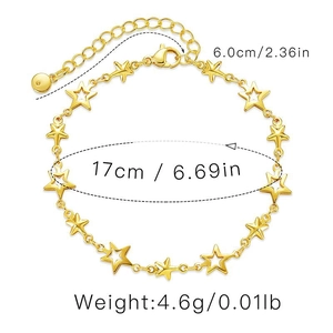 Detailed size specifications for the gold star link bracelet with adjustable chain length