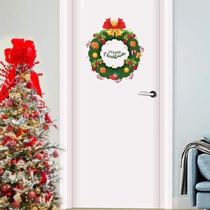 Christmas Wreath Wall Sticker PVC Waterproof Merry Christmas Door Decal Living Room Holiday Party Decoration