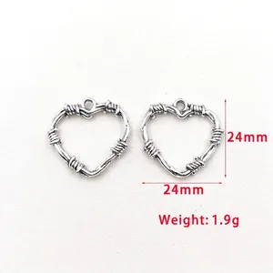 Antique silver thorn heart pendants for DIY necklace making, 24mm alloy charms