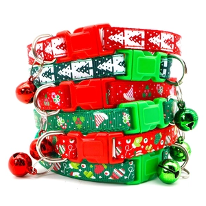 Christmas Pet Collar With Bell Snowflake Print Adjustable Nylon Webbing For Cat Puppy Festive Party Decoration