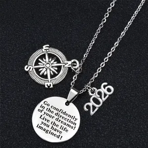 2026 Graduation keychain with compass and anchor charms made of stainless steel