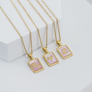 18K gold stainless steel 12 Zodiac shell necklaces with pink shimmering pendants
