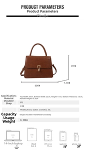 Detailed size chart for minimalist square bag showing 22cm width and internal capacity info