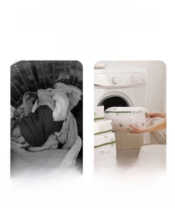 Comparison showing laundry bags preventing clothes tangling in washing machine