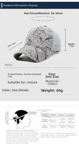 Size chart for cotton mesh baseball cap with brim depth and circumference measurements