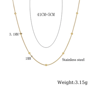Detail of 18K gold plated stainless steel bead chain necklace with size specifications