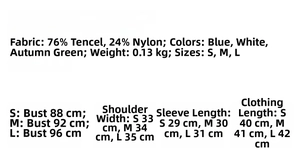 Tableau des tailles détaillé pour chemisier femme en tencel avec liens de serrage