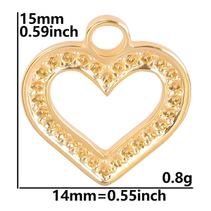 Detailed size view of gold heart pendant with inlaid crystals and dimensions shown