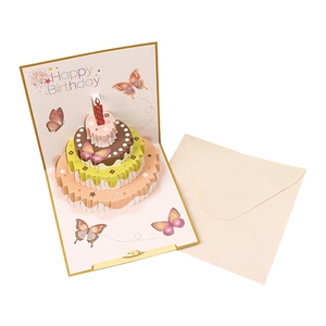 3D pop up Happy Birthday card with butterfly and tiered cake design including envelope