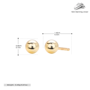Detailed view of S925 sterling silver ball stud earrings with precise dimensions and hallmark
