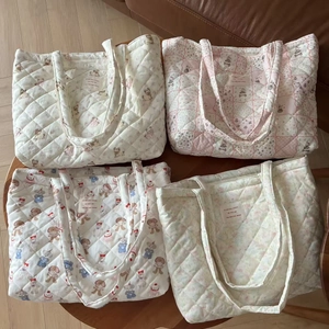 Quilted cotton tote bags with cute animal floral patterns and diamond stitching