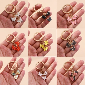 Butterfly Keychain Sparkle Acrylic Alloy Pendant Handbag Backpack Charm Sweet Style Gift For Women Girls Golden Ring