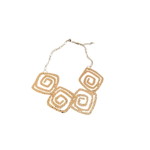 Elegant gold necklace set featuring five hammer-textured square spiral metal pendants