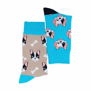 Baumwollsocken mit niedlichen französischen Bulldoggen-Motiven in Khaki und Blau