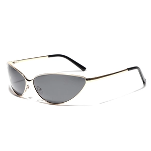 Y2K Cat-eye polarized sunglasses with slim gold metal frame and dark gray lenses