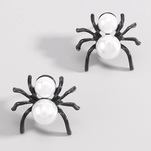 Spider Stud Earrings Alloy Faux Artificial Pearl Halloween Gothic Animal Shape Vintage Style For Women Girls Jewelry