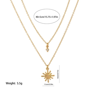 Double-layered 18K gold plated necklace with star and zircon pendants and size details