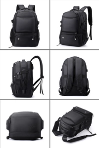 Black waterproof sports backpack with multiple zippered compartments and a bottom shoe section