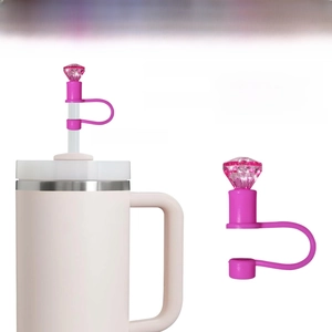 Pink diamond-shaped silicone straw cover detail for 9-10mm Stanley cup straws