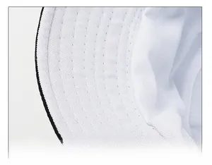 Close-up of high-density stitching details on the brim of a cotton bucket sun hat