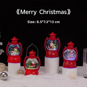 Set of 4 vintage red Christmas lanterns featuring Santa scenes and festive LED lighting